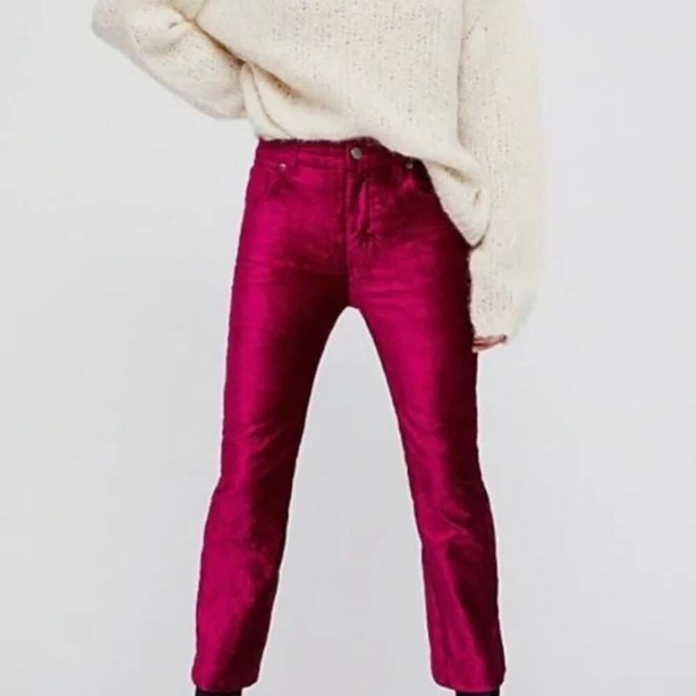 Free People Pink Velvet Cropped Pants Flared Luxe Barbiecore Womens Sz 26